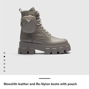 ISO - Prada Marble Gray Monolith Leather and Nylon Boots with pouches